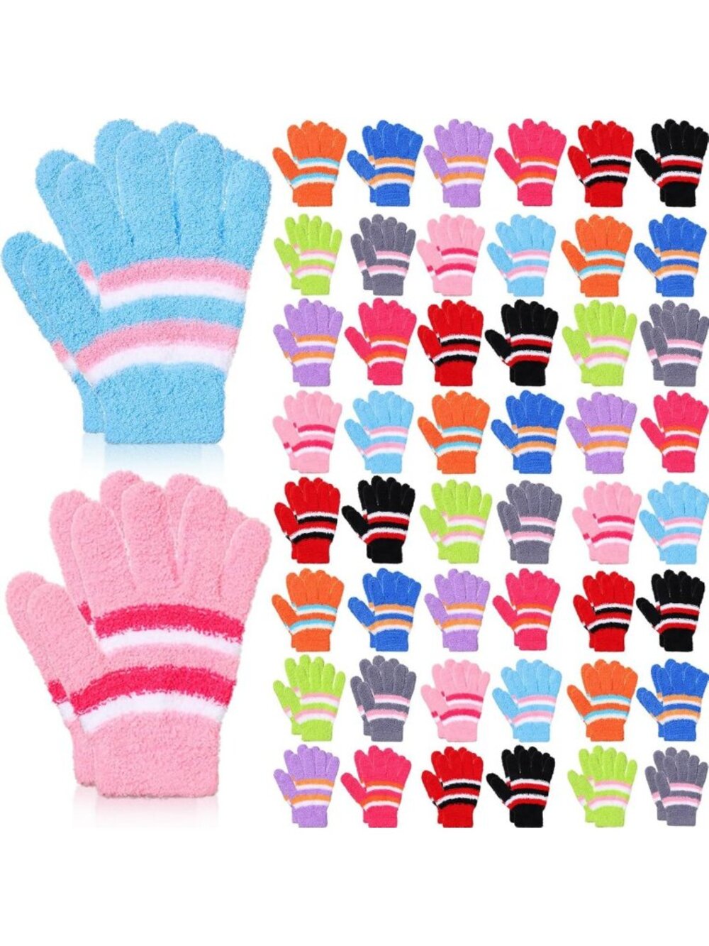 50 Pairs Winter Knitted Fleece Gloves - Bulk Stripe Pattern for Cold Weather